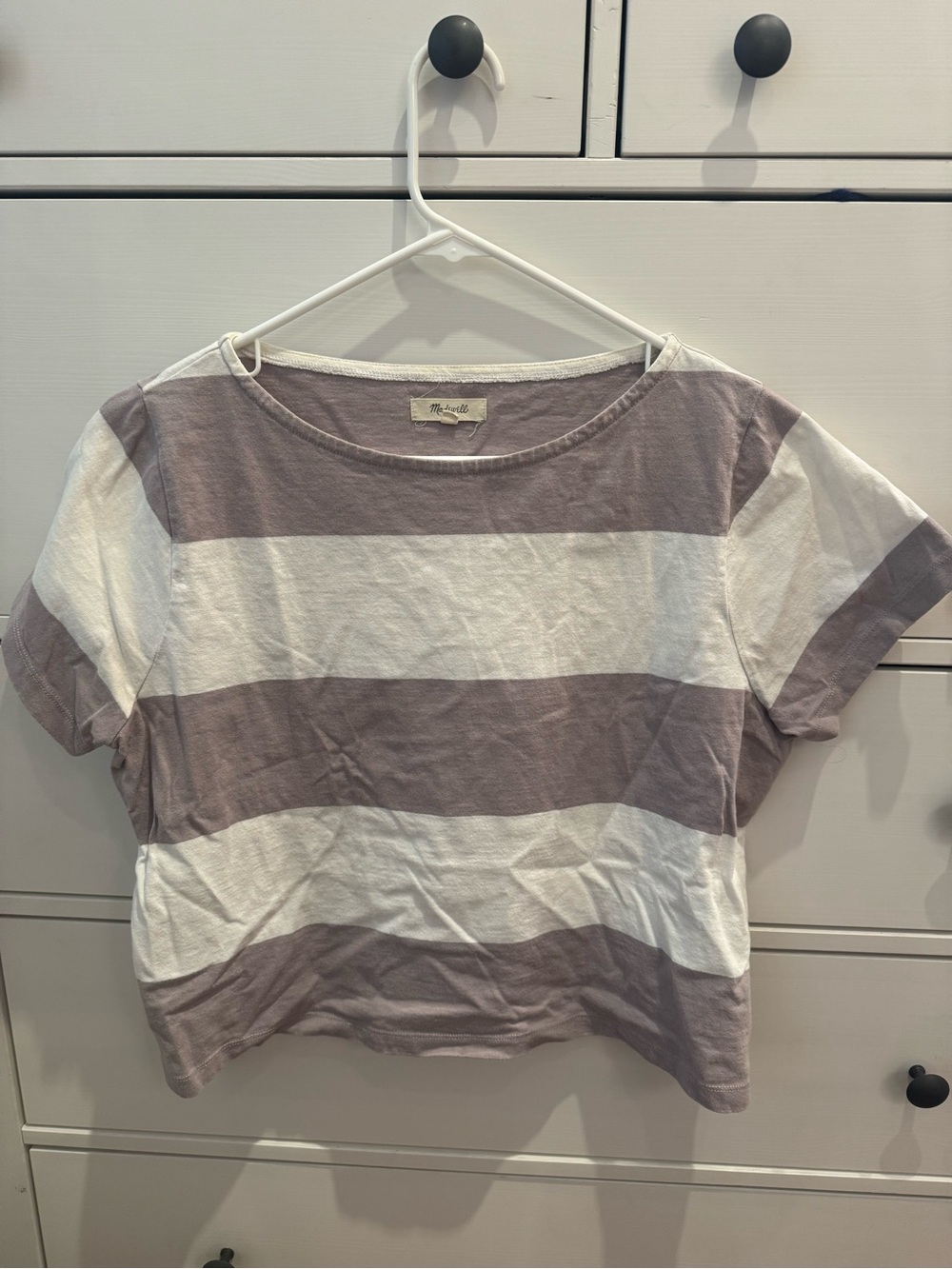 Madewell Wide Striped Tee in White and Taupe